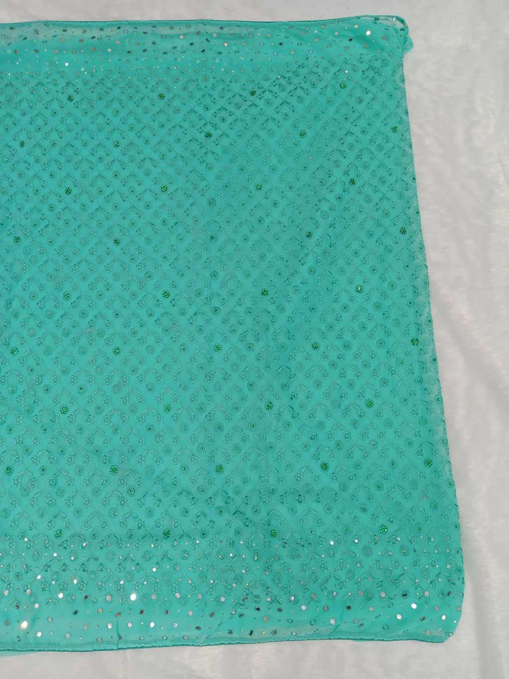AQUA BLUE GEORGETTE SAREE WITH ALL- OVER SEQUIN WORK