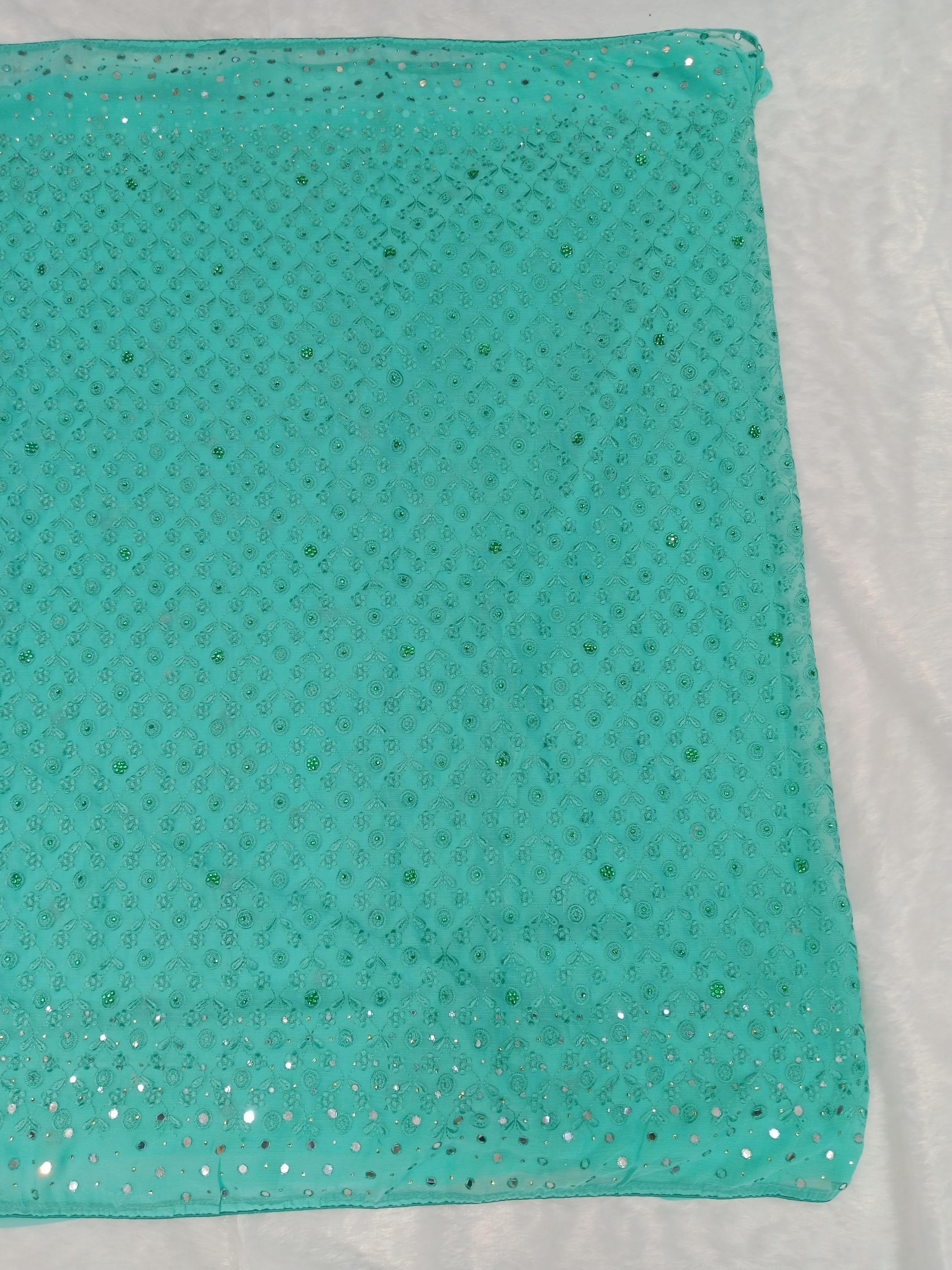 AQUA BLUE GEORGETTE SAREE WITH ALL- OVER SEQUIN WORK