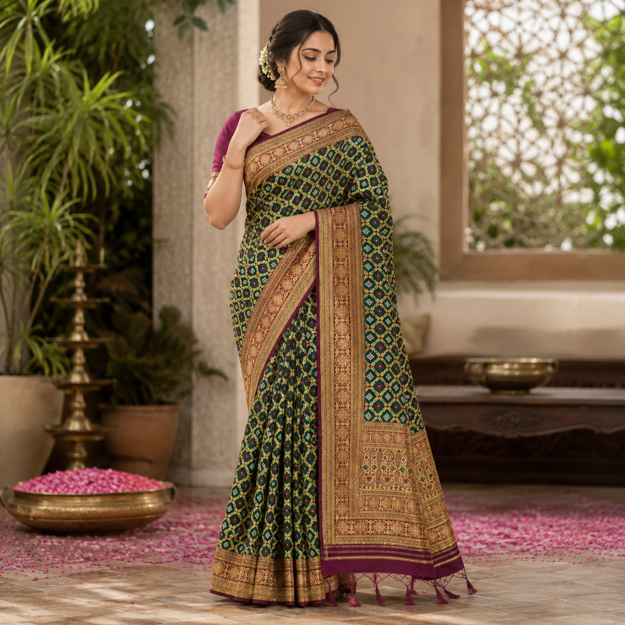 FOREST GREEN BANARASI SILK SAREE
