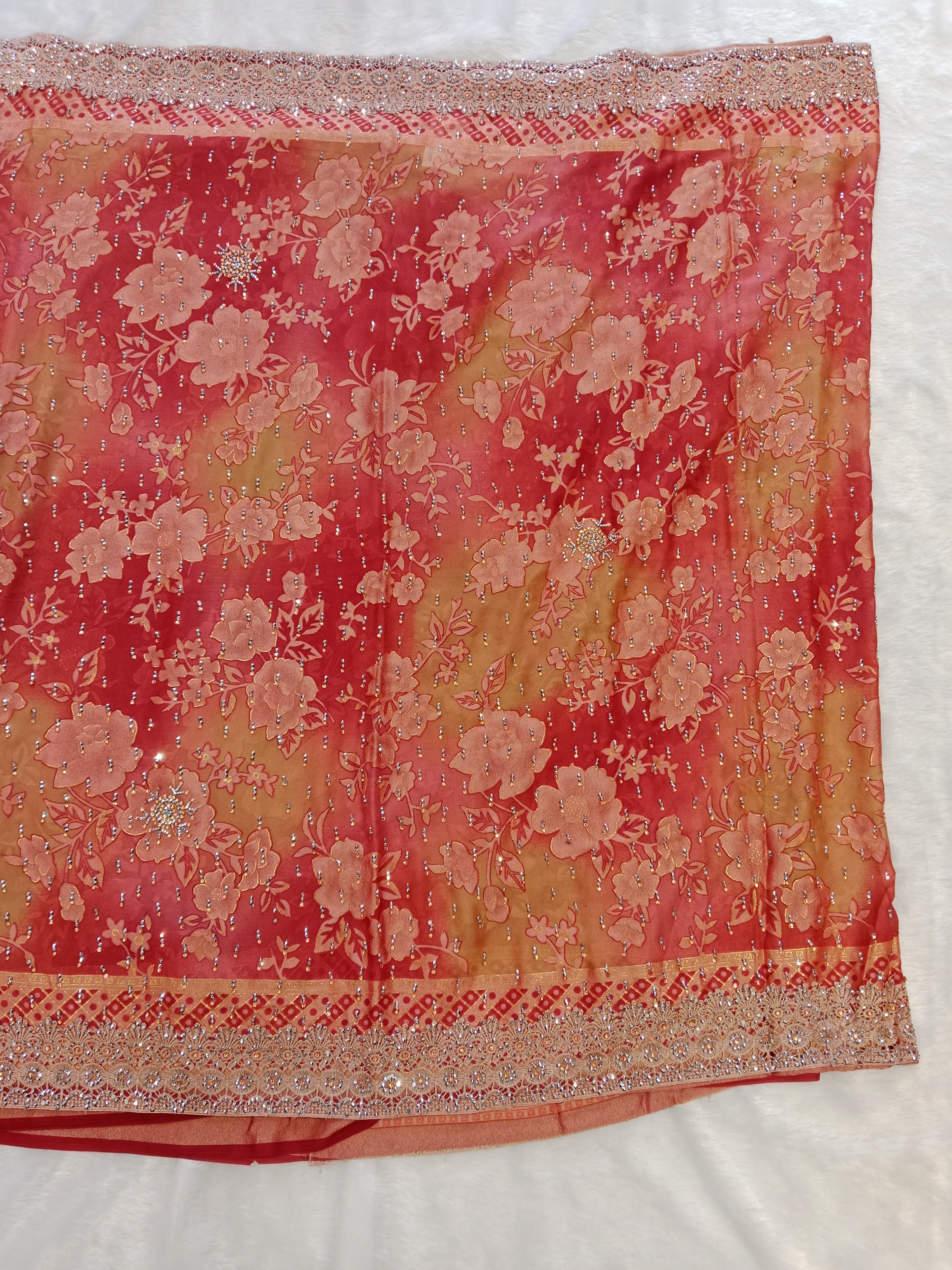 CORAL PEACH FLORAL SAREE