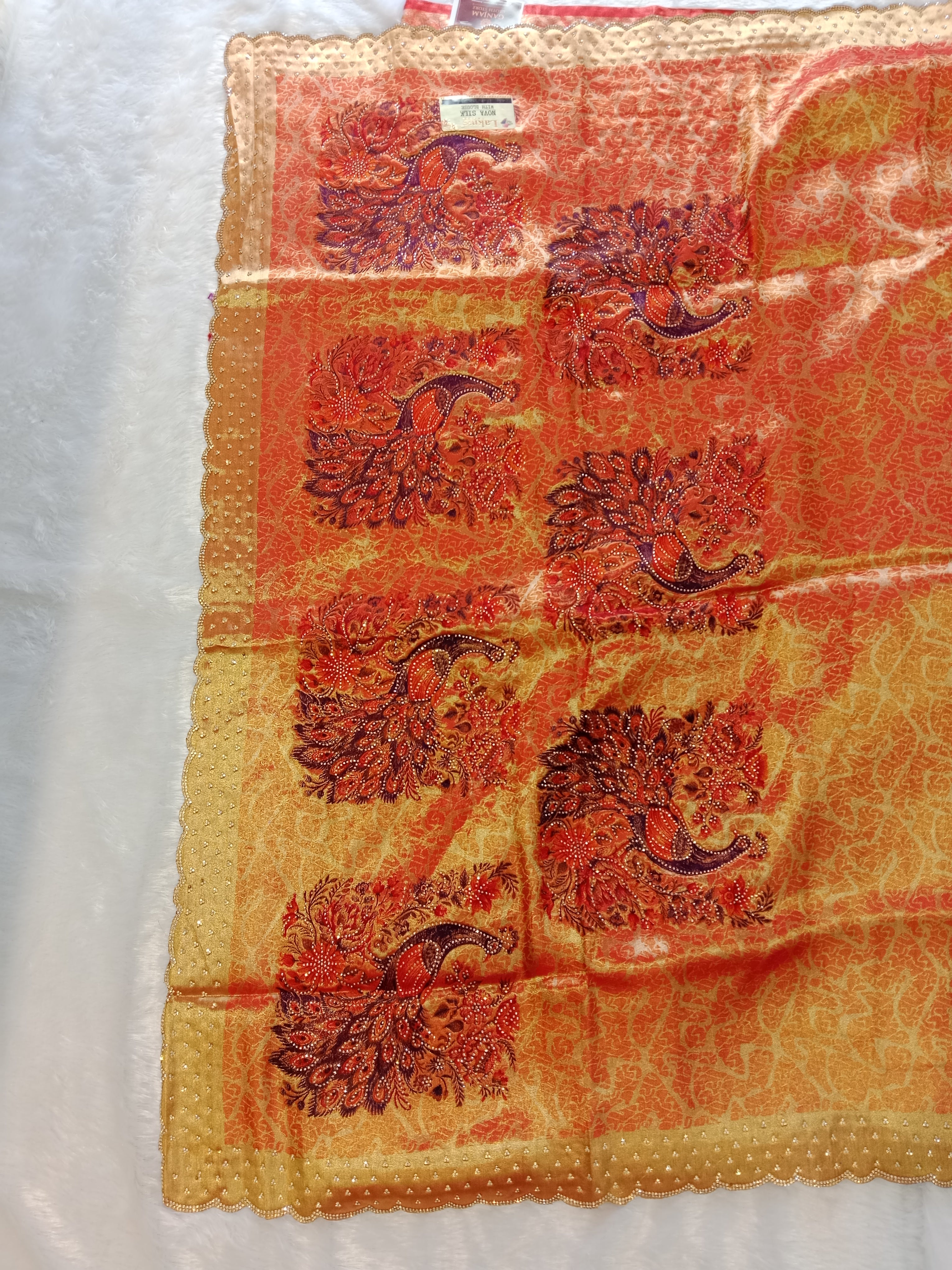 PEACH ORANGE PINK BANARASI SILK SAREE