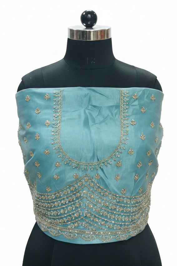 ICE BLUE LEHENGA WITH SILVER ZARDOZI WORK