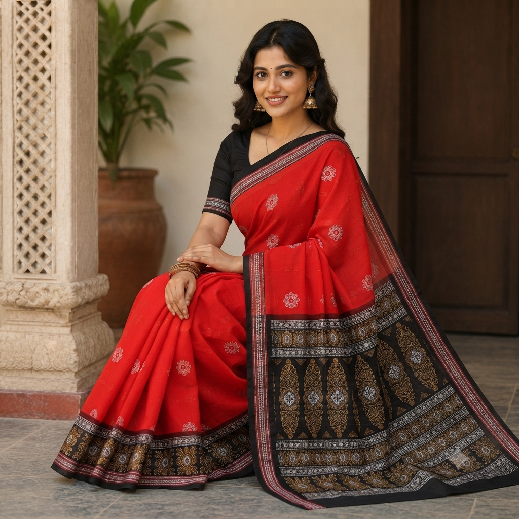 RED SAMBALPURI BANDHA SAMBALPURI HANDLOOM COTTON SAREE