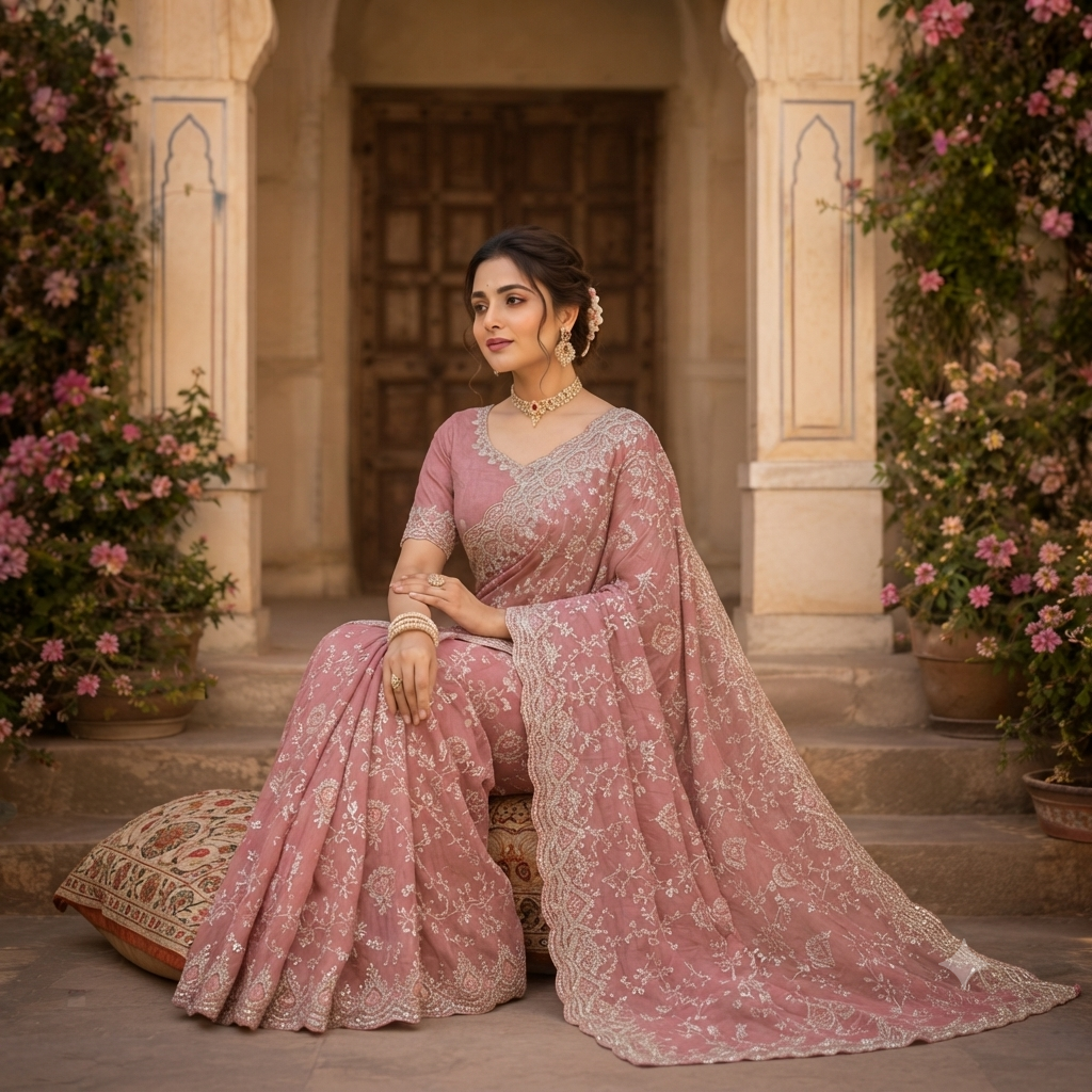 DUSTY ROSE ORGANZA SAREE