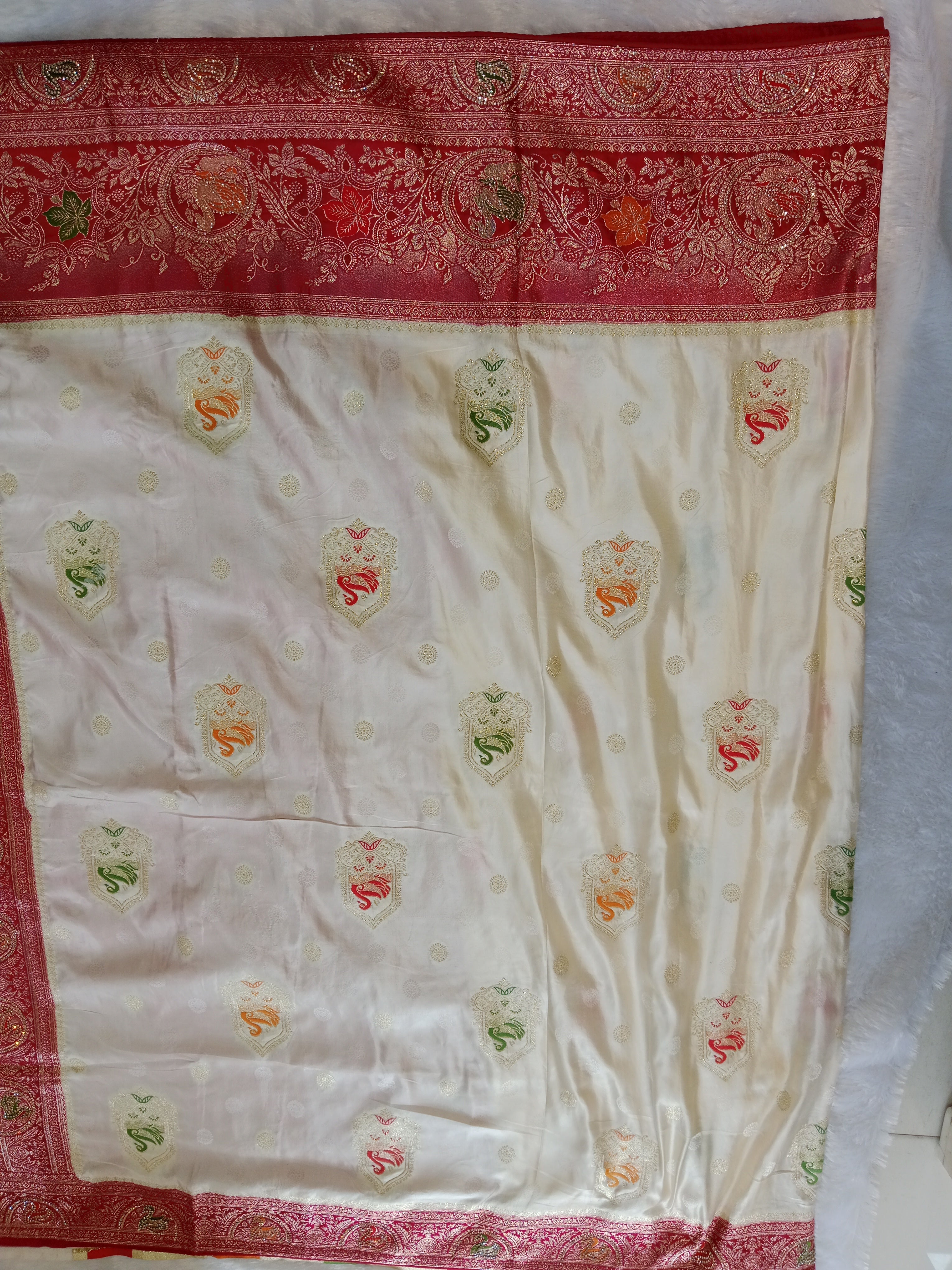 IVORY SINDOORI RED BANARASI SILK SAREE
