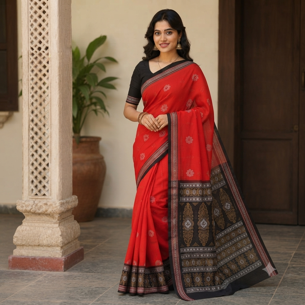 RED SAMBALPURI BANDHA SAMBALPURI HANDLOOM COTTON SAREE