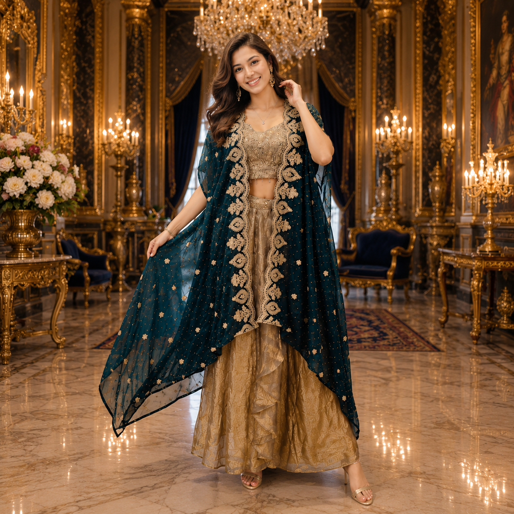 PETROL BLUE AMBER SHARARA