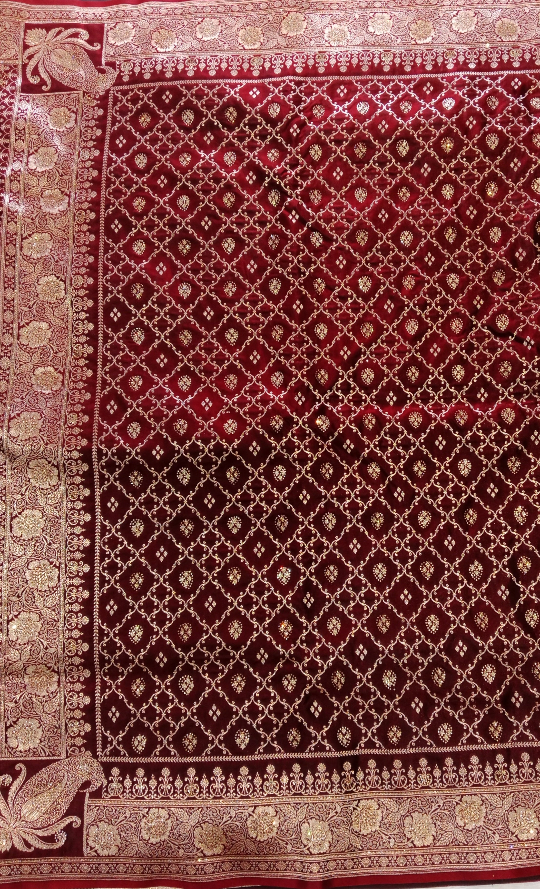 WINE  MAROON BANDHANI BANARASI SILK SAREE