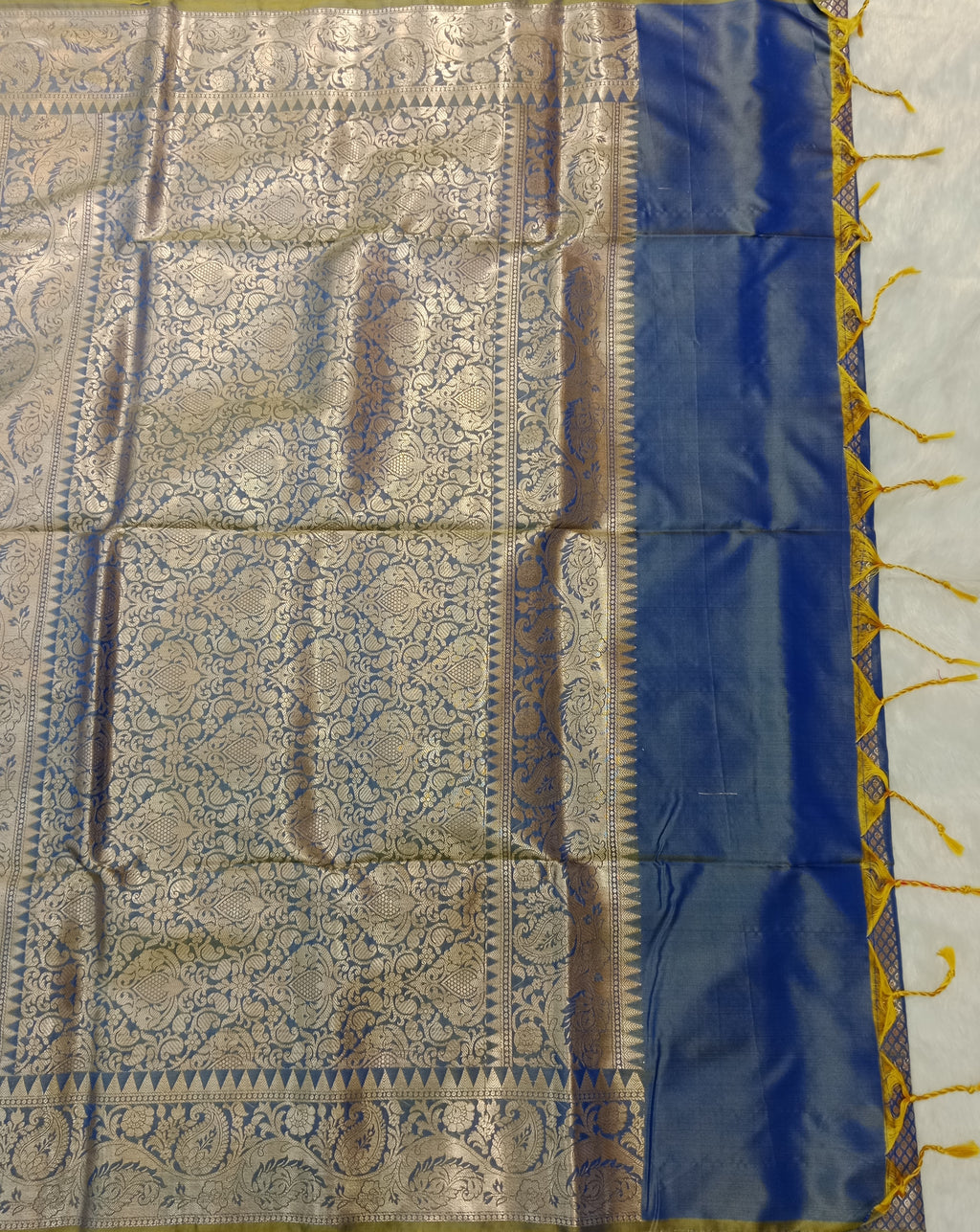 ROYAL BLUE BANARASI SILK SAREE WITH SILVER ZARI BORDER