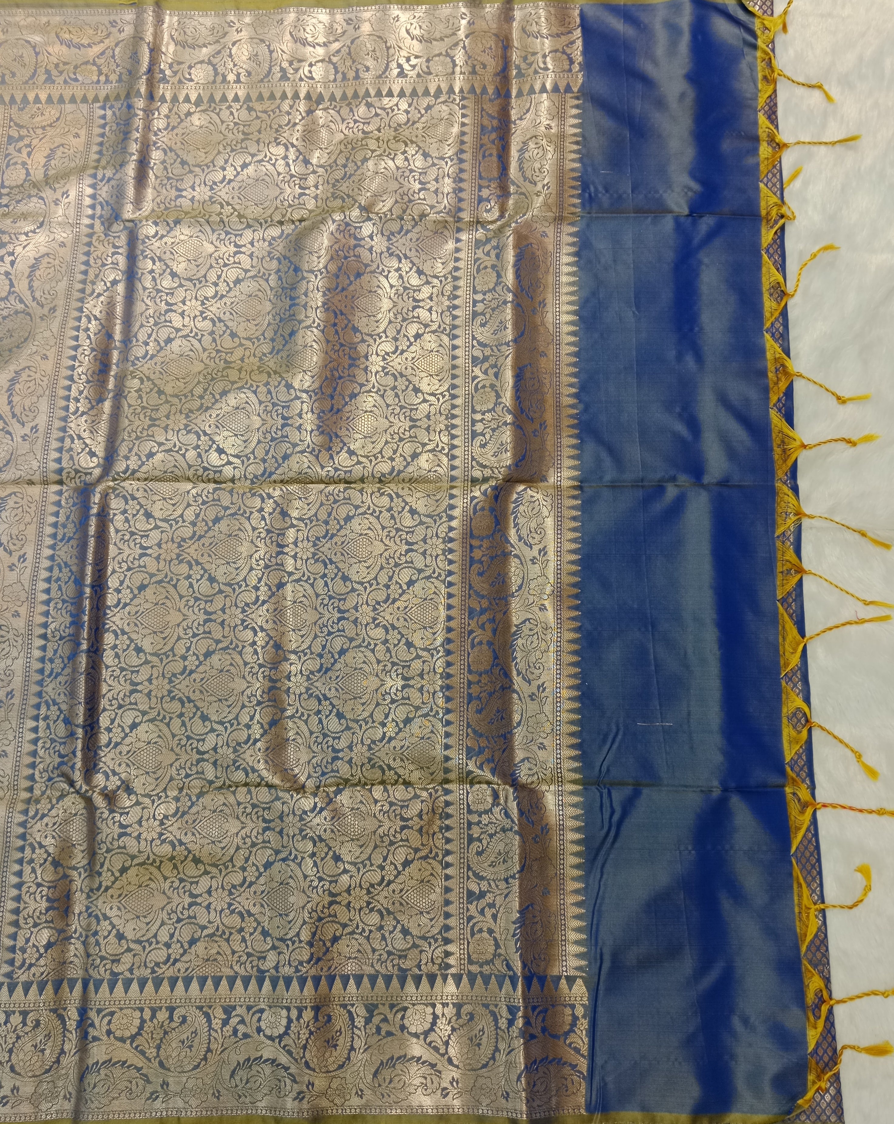 ROYAL BLUE BANARASI SILK SAREE WITH SILVER ZARI BORDER