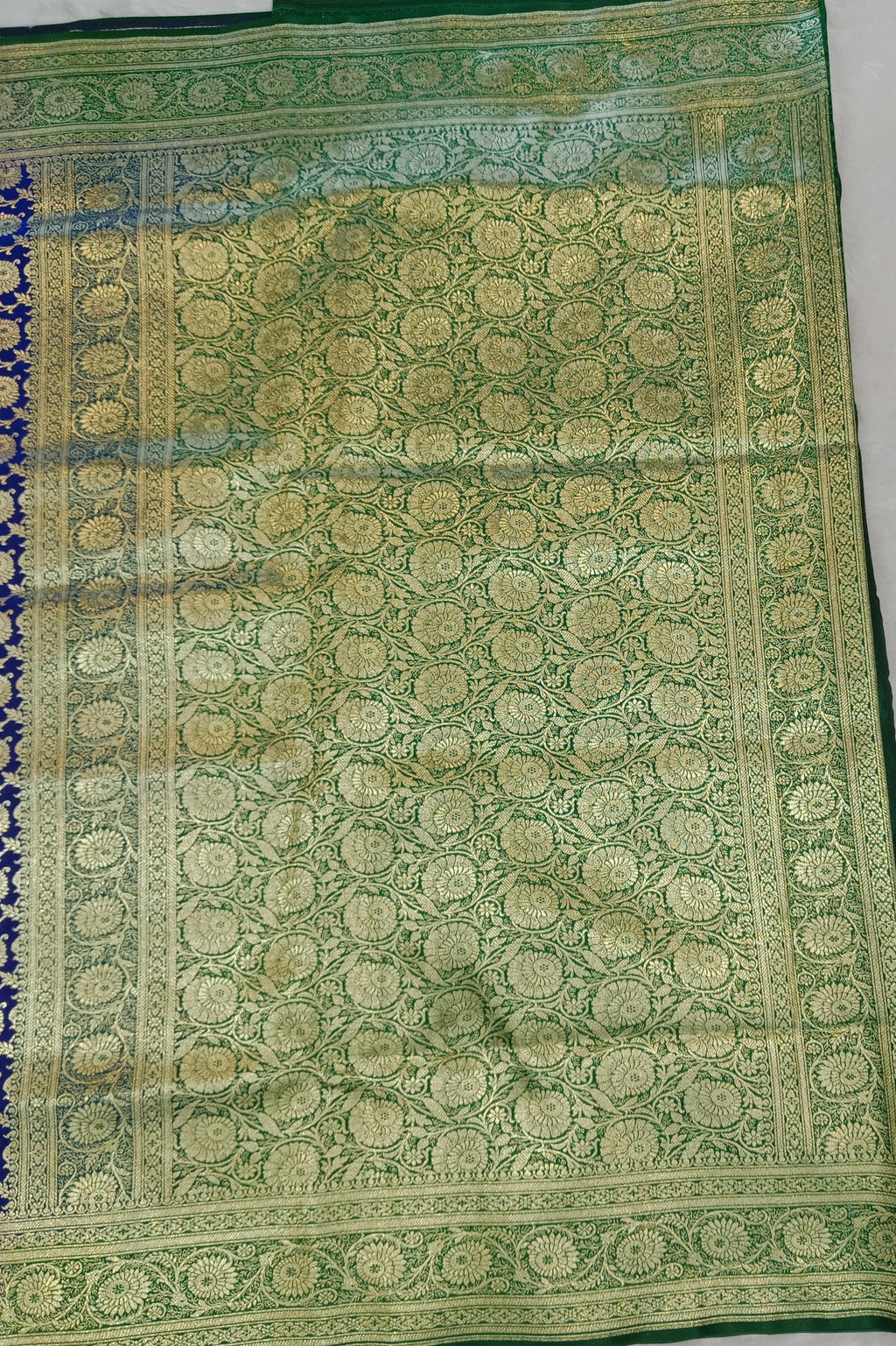 ROYAL BLUE BANARASI SILK SAREE WITH CONTRAST EMERALD GREEN