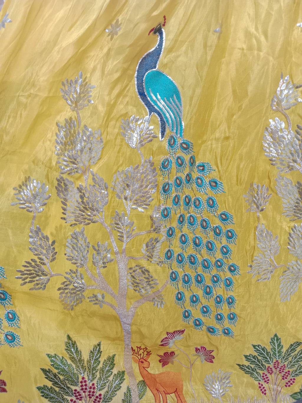SUNSHINE YELLOW LEHENGA WITH PEACOCK+ FLORAL EMBROIDERY