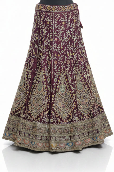 WINE MAROON LEHENGA WITH SILVER GOLD