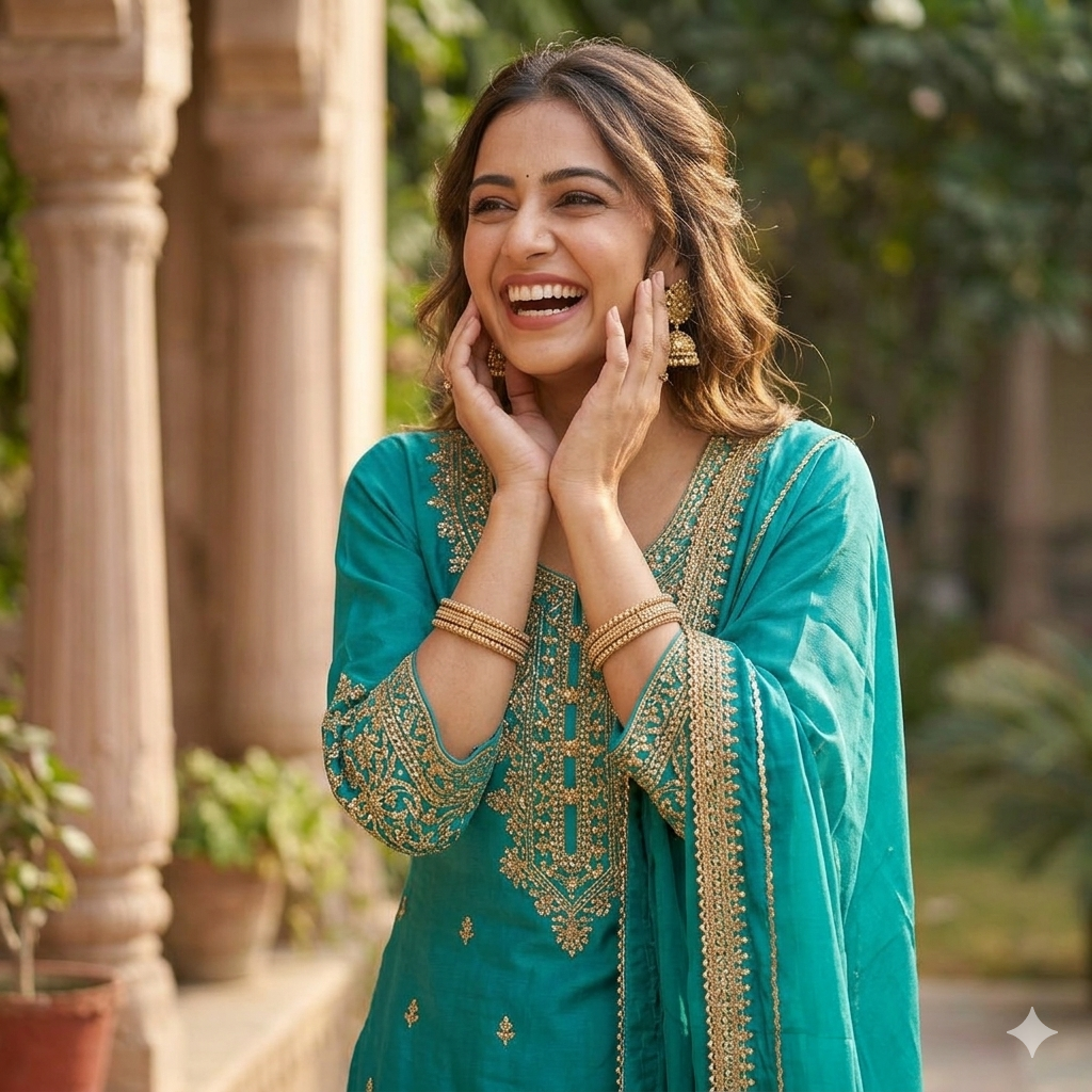 TEAL GREEN RAJWADA SHARARA