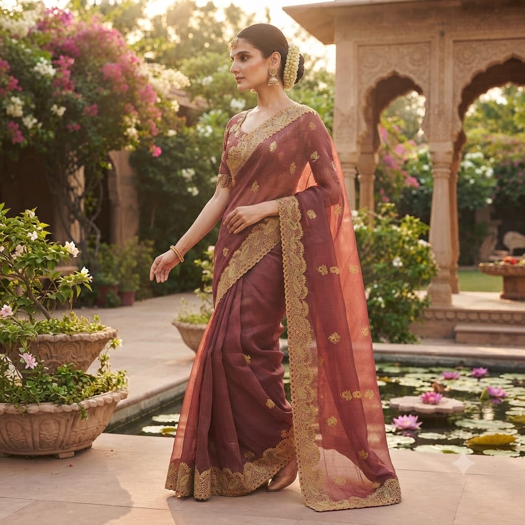 DUSTY ROSE+GOLD SAREE