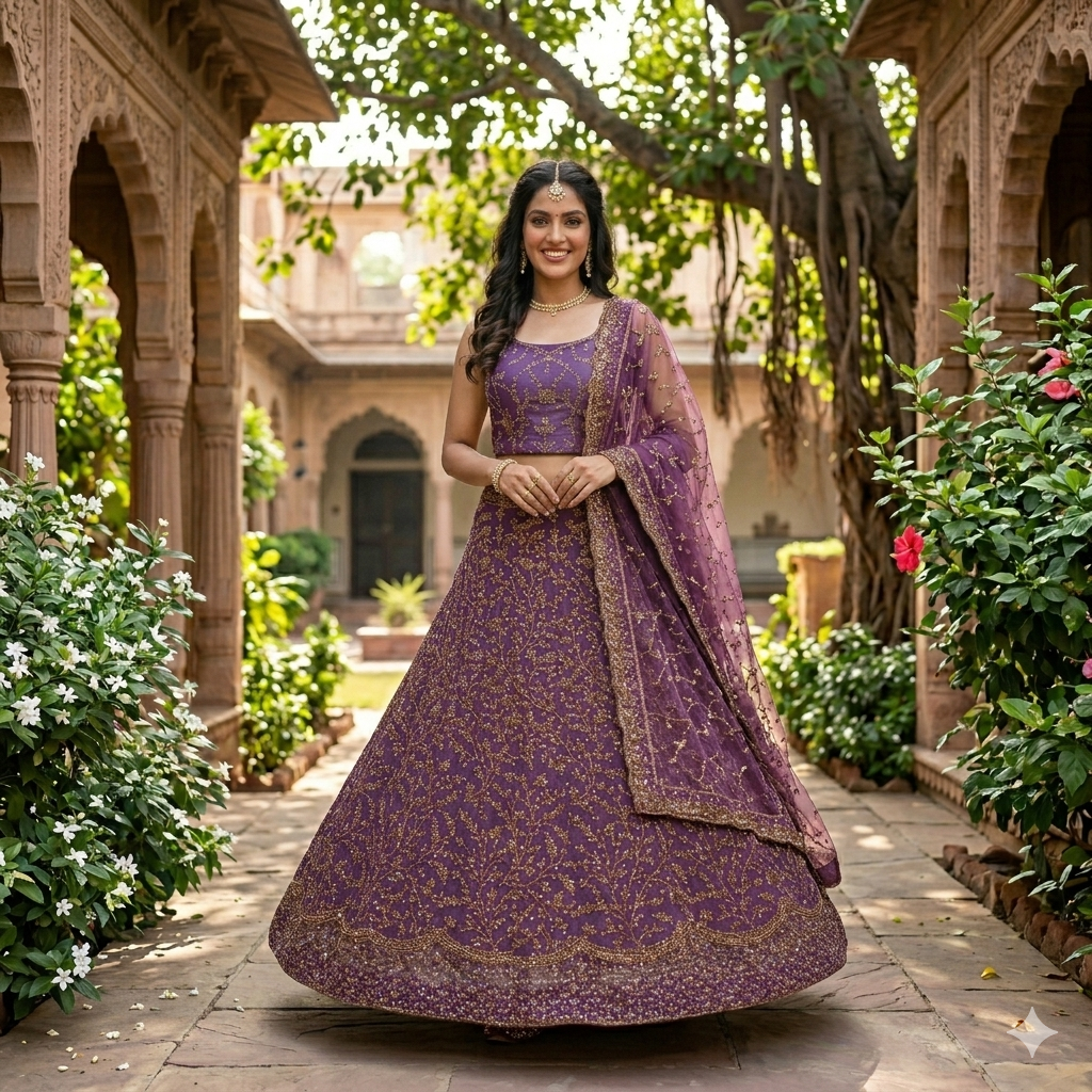ROYAL PURPLE LEHENGA WITH GOLD ZARI WORK