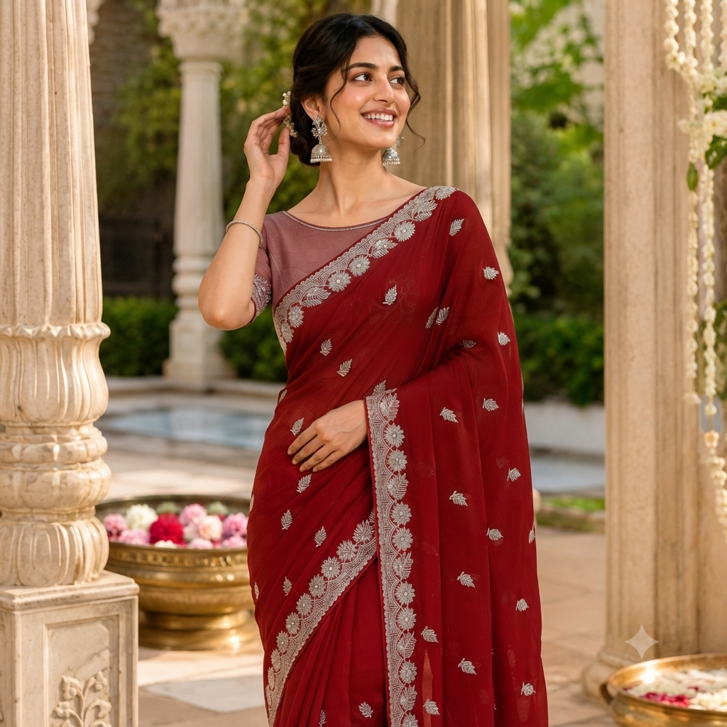 MAROON GEORGETTE/CHIFFON SAREE