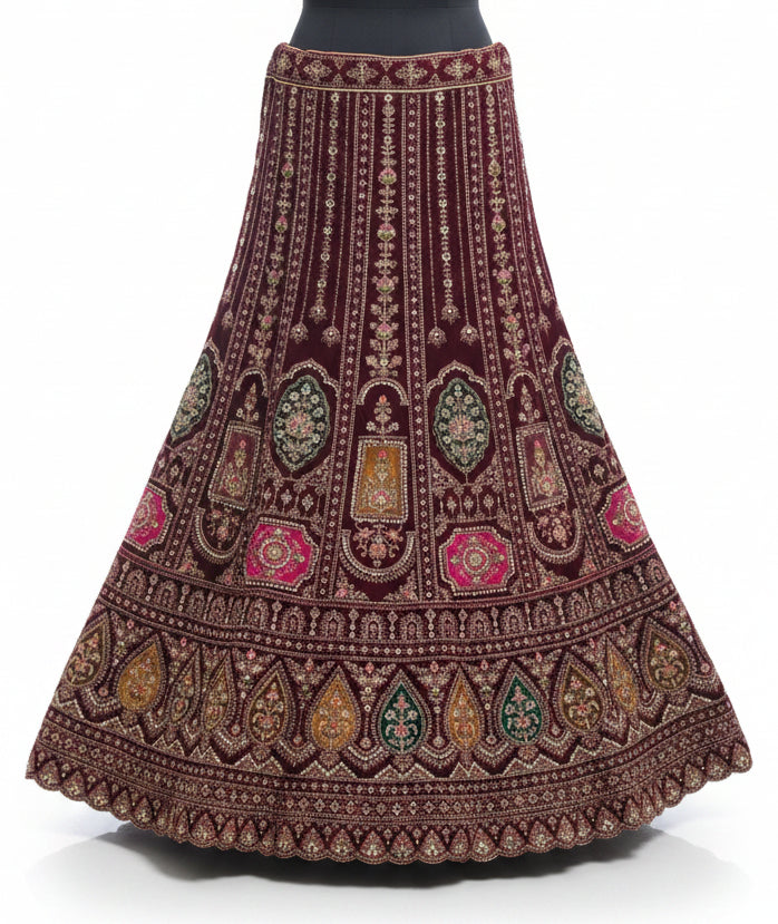 DEEP WINE MAROON WEDDING LEHENGA