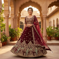 WINE PEACOCK WORK LEHENGA
