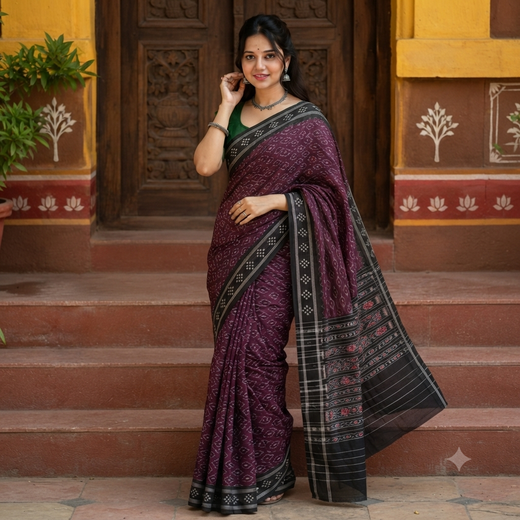 JAMUN PURPLE SAMBALPURI HANDLOOM COTTON SAREE