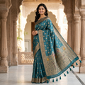 PEACOCK TEAL BANARASI SILK SAREE WITH GOLD BUTTAS