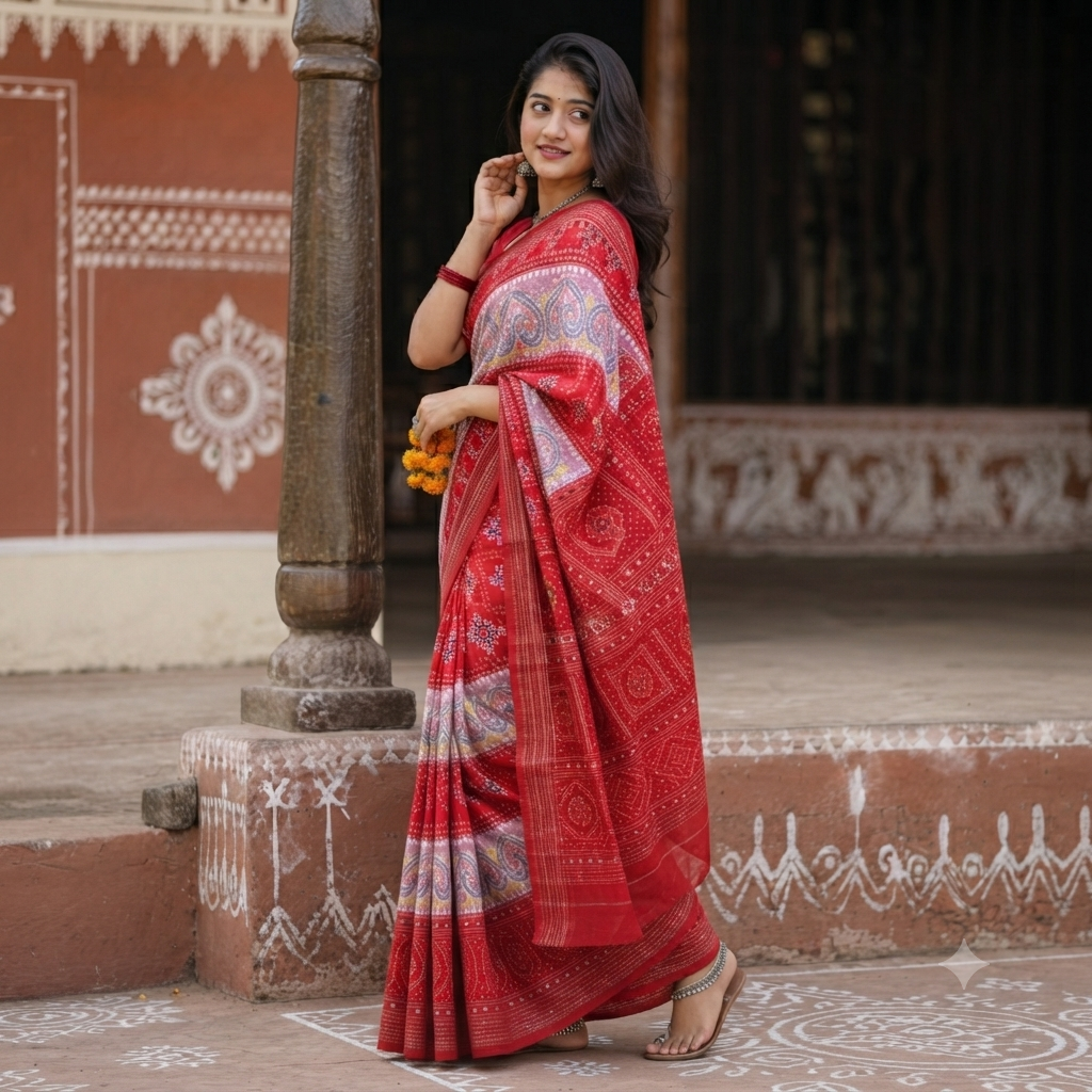 BRIGHT RED AND WHITE SAMBALPURI HANDLOOM COTTON SAREE