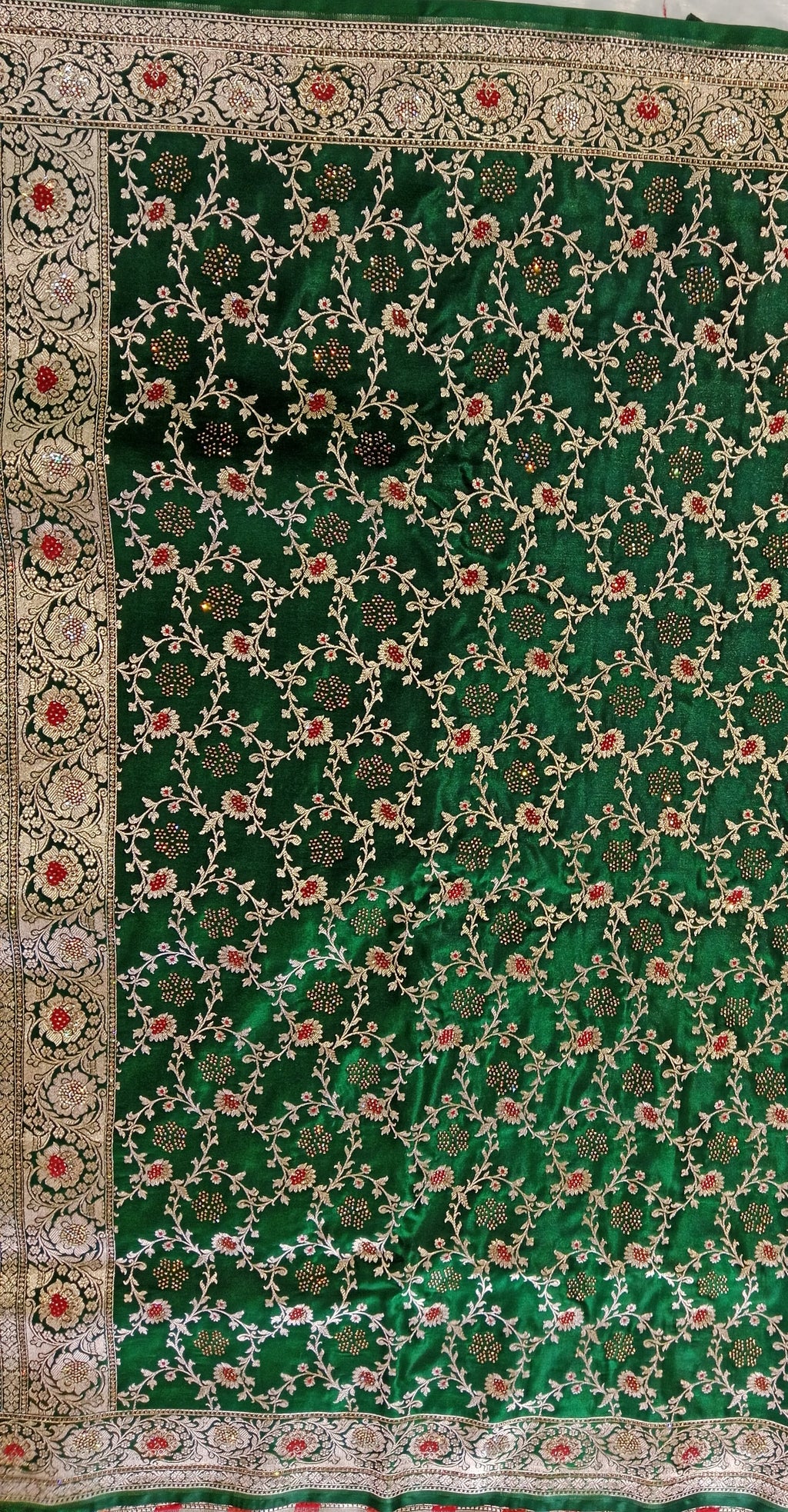 BOTTLE  GREEN BANARASI SILK SAREE
