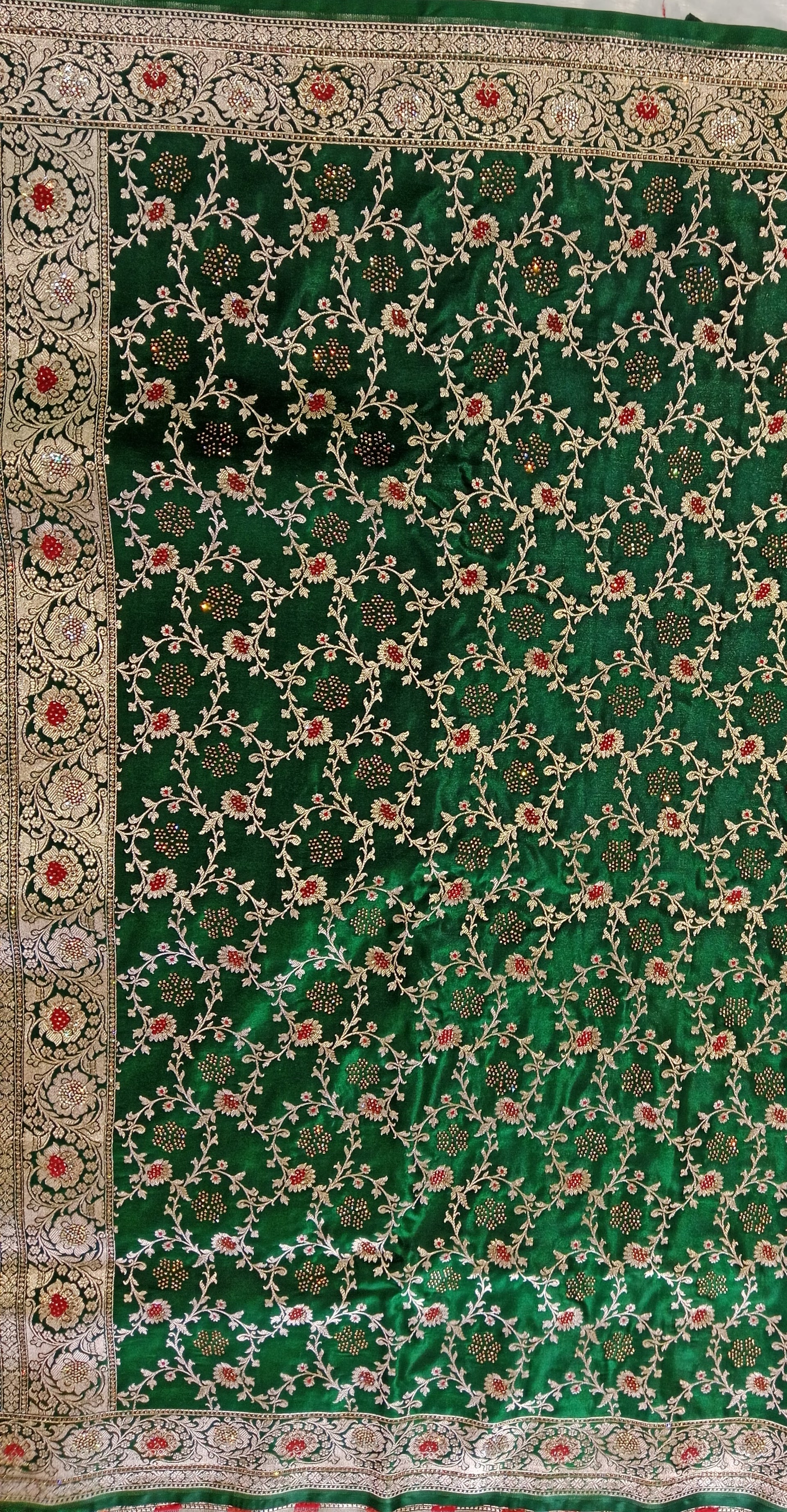 BOTTLE  GREEN BANARASI SILK SAREE