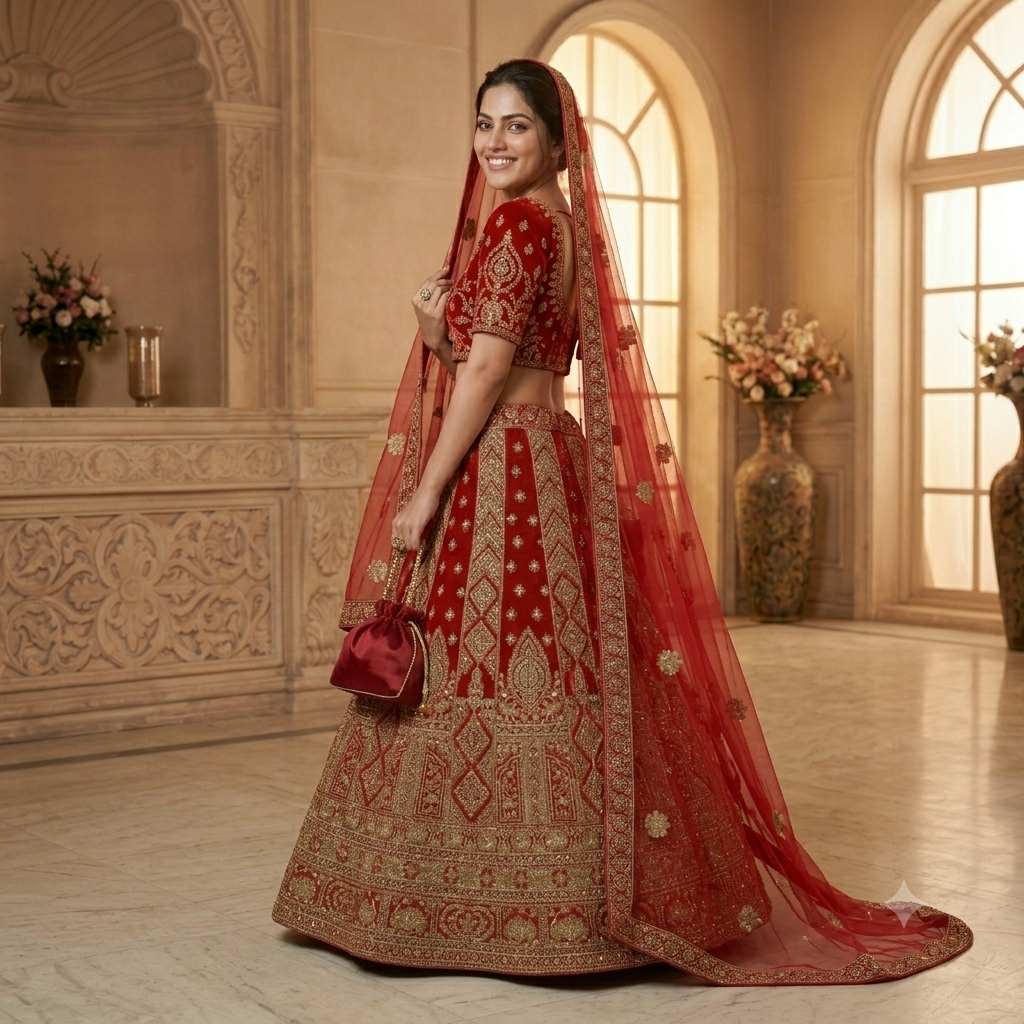 RED LEHENGA WITH HEAVY GOLD ZARI