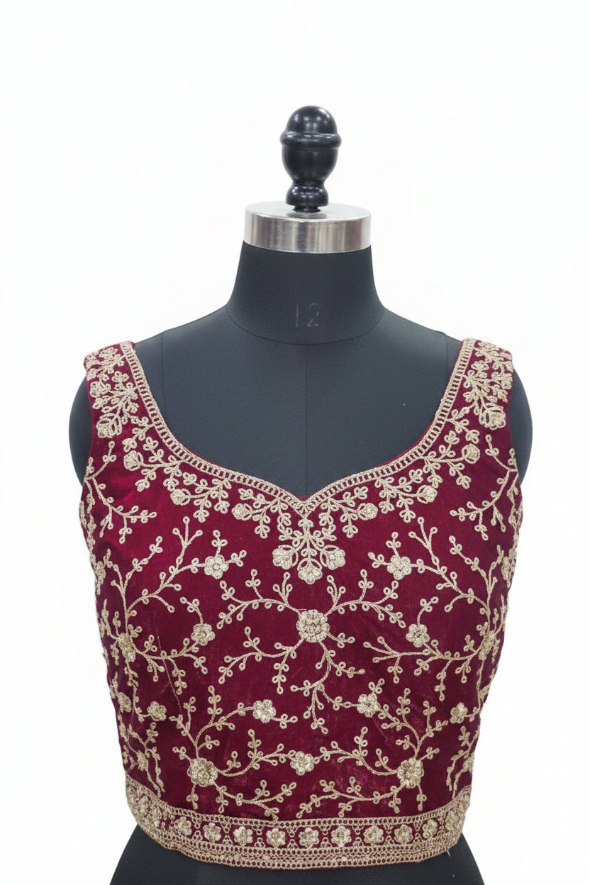 MAROON VELVET GULMOHAR LEHENGA