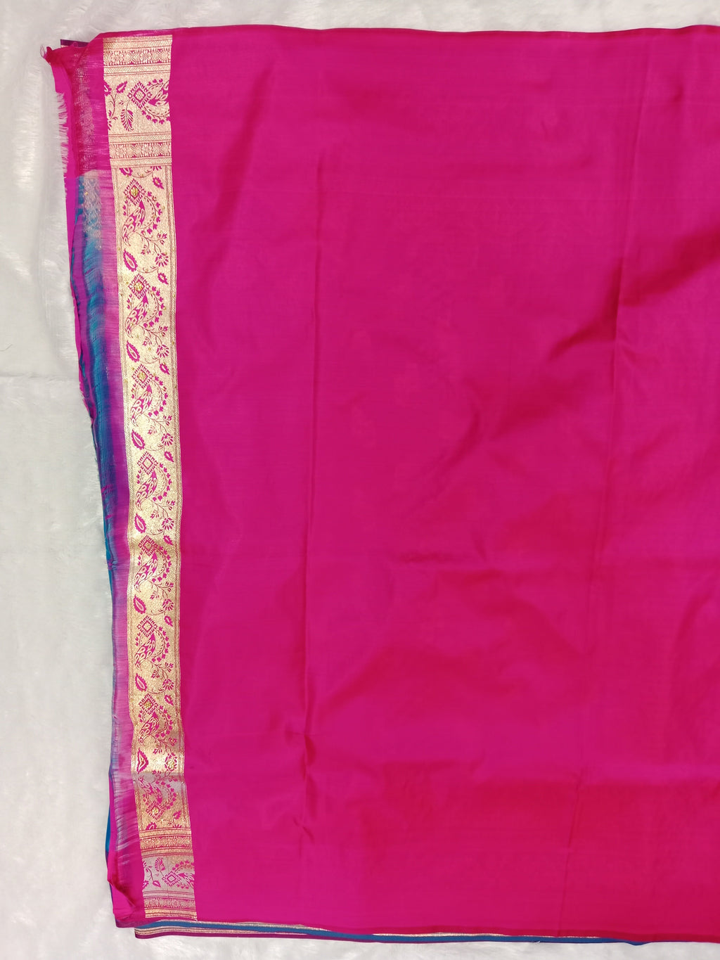PEACOCK BLUE BANARASI SILK SAREE WITH CONTRAST MEGENTA