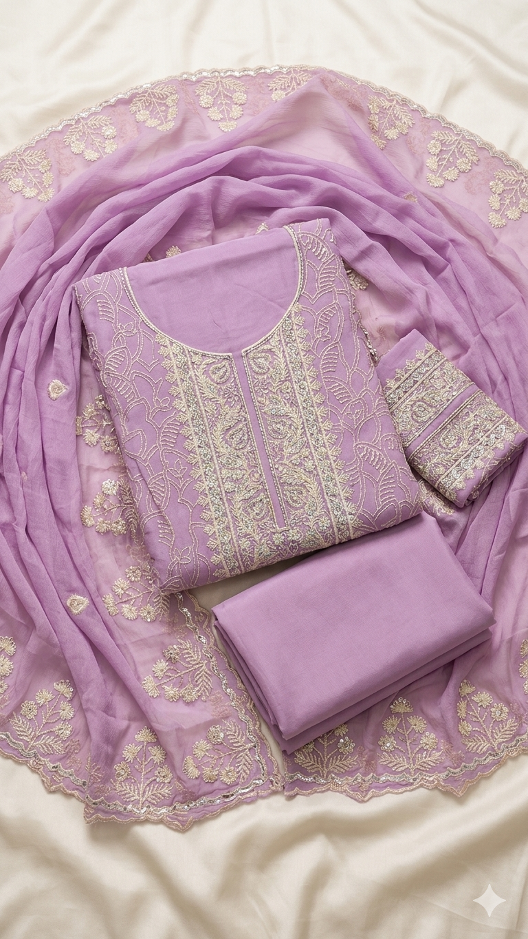 LAVENDER EMBROIDERED DRESS MATERIAL