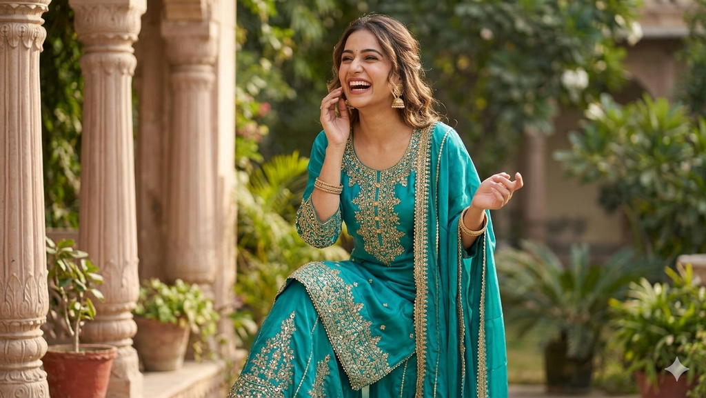 TEAL GREEN RAJWADA SHARARA
