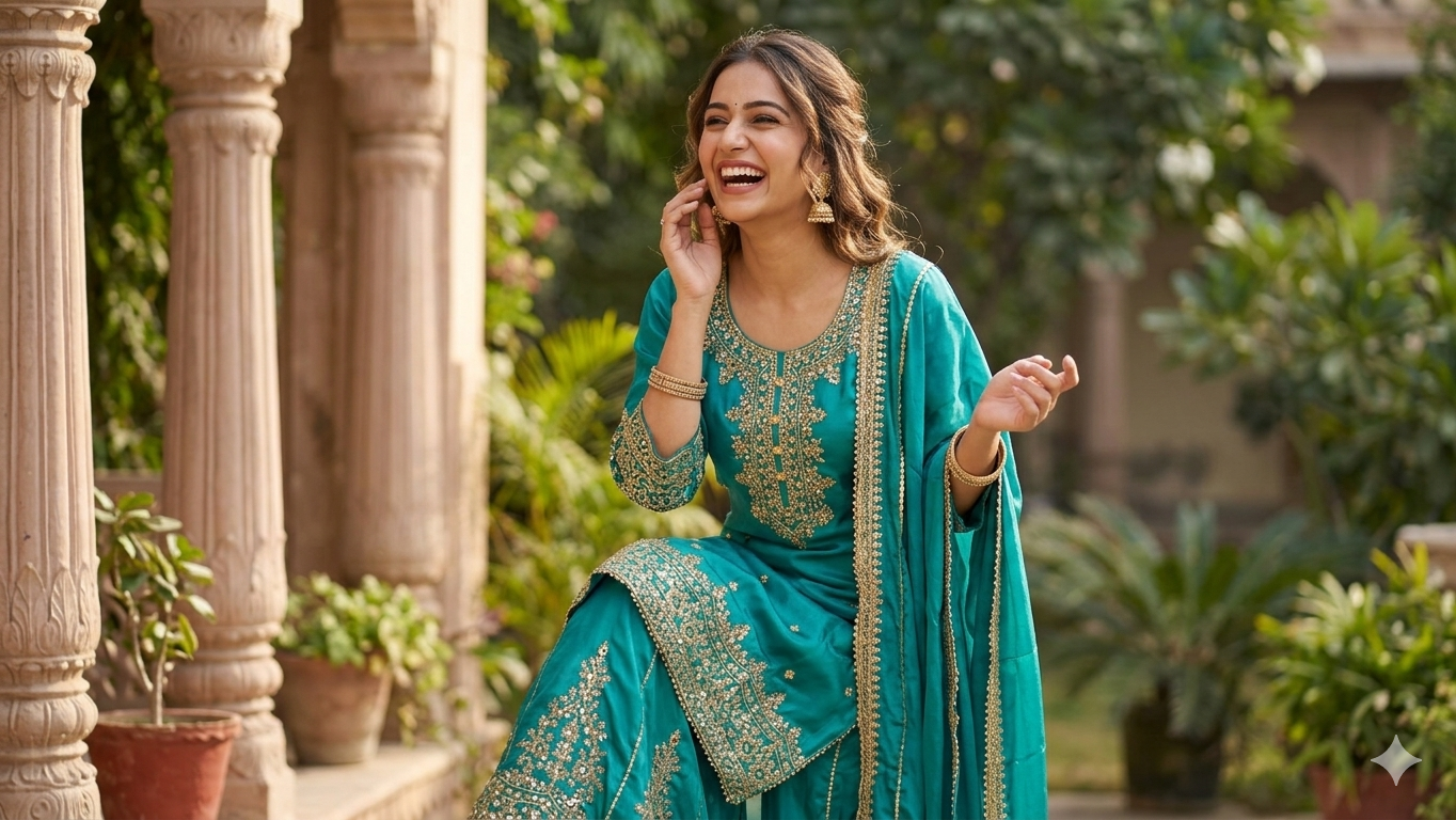 TEAL GREEN RAJWADA SHARARA