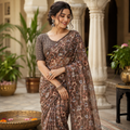 COFFEE BROWN PRINTED GEORGETTE SAREE