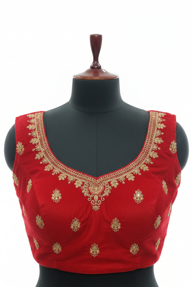 RED VELVET LEHENGA WITH INTRICATE GOLD ZARDOZI