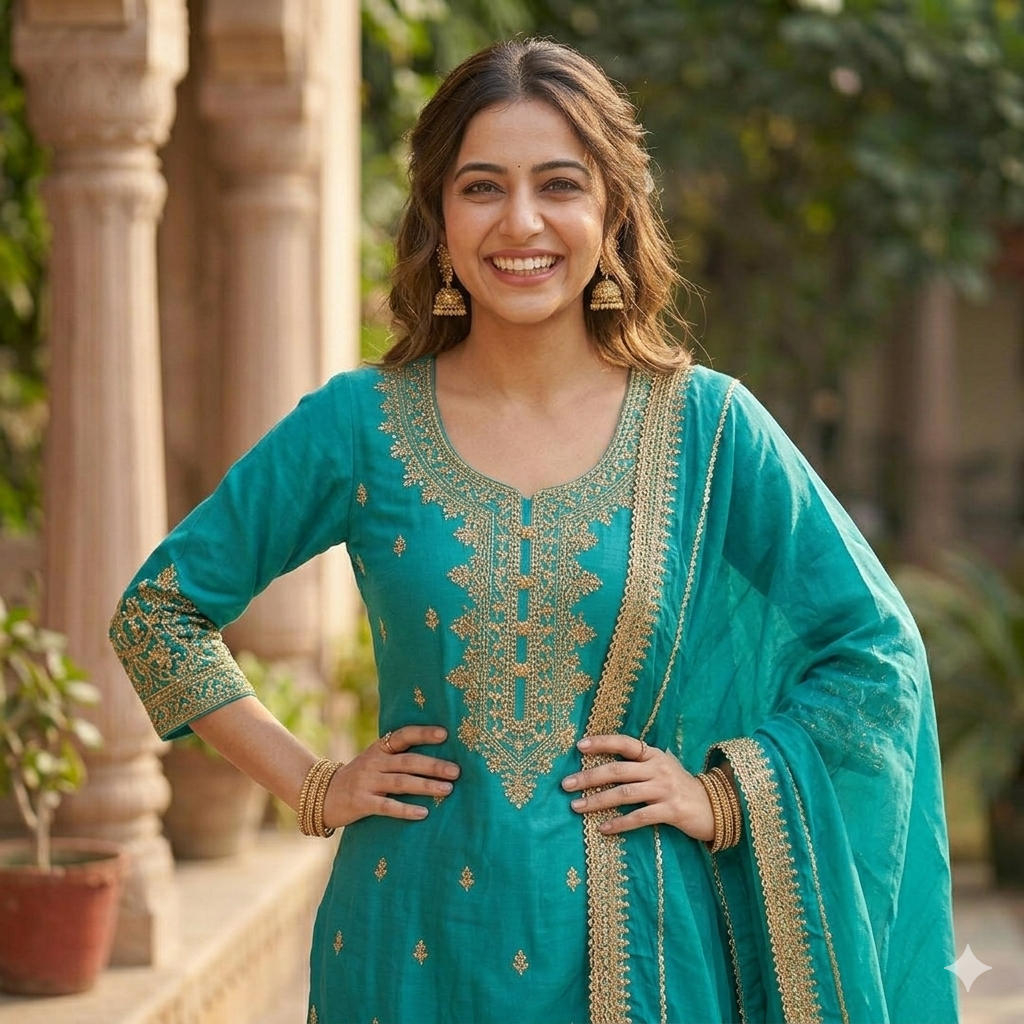 TEAL GREEN RAJWADA SHARARA