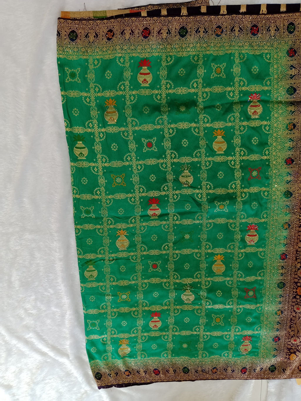 EMERALD GREEN PURPLE BANARASI SILK SAREE