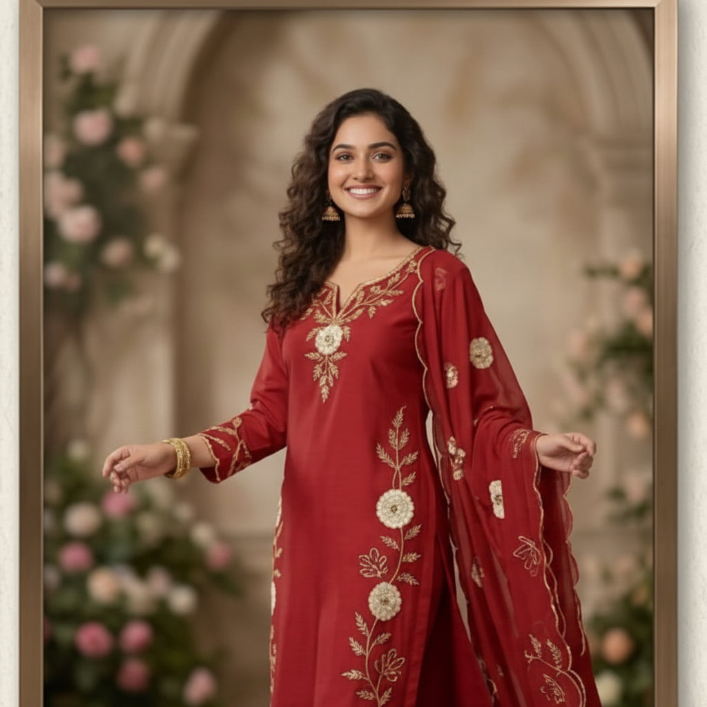 WINE RED KURTI SET
