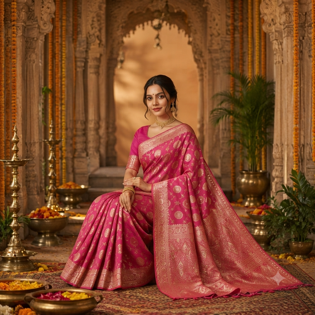 RANI PINK BANARASI SILK SAREE