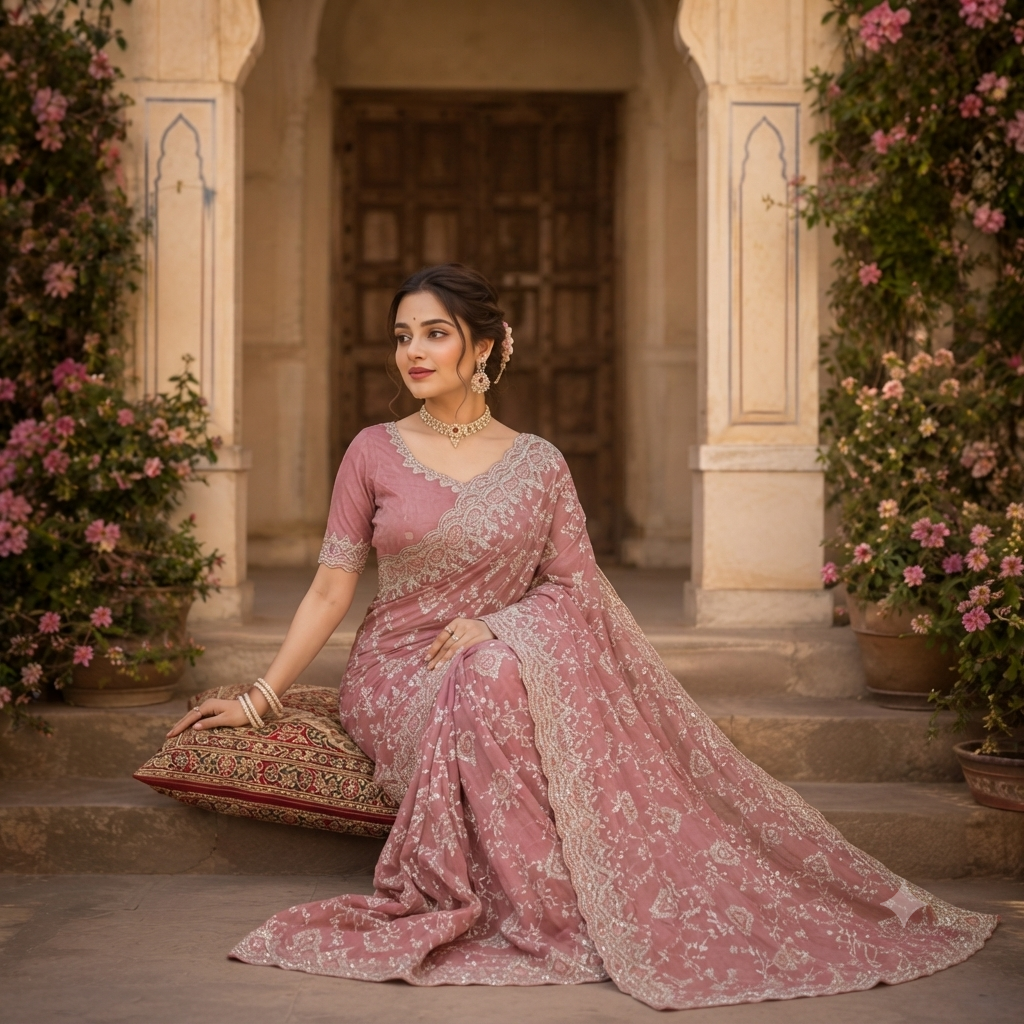 DUSTY ROSE ORGANZA SAREE