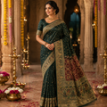 BOTTLE GREEN MAROON BANARASI SILK SAREE