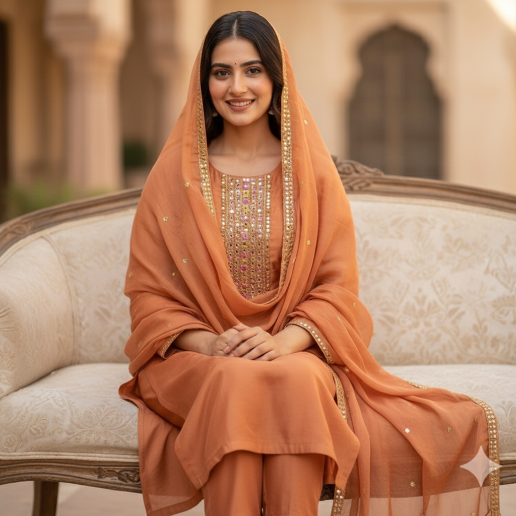 BURNT ORANGE KURTI SET