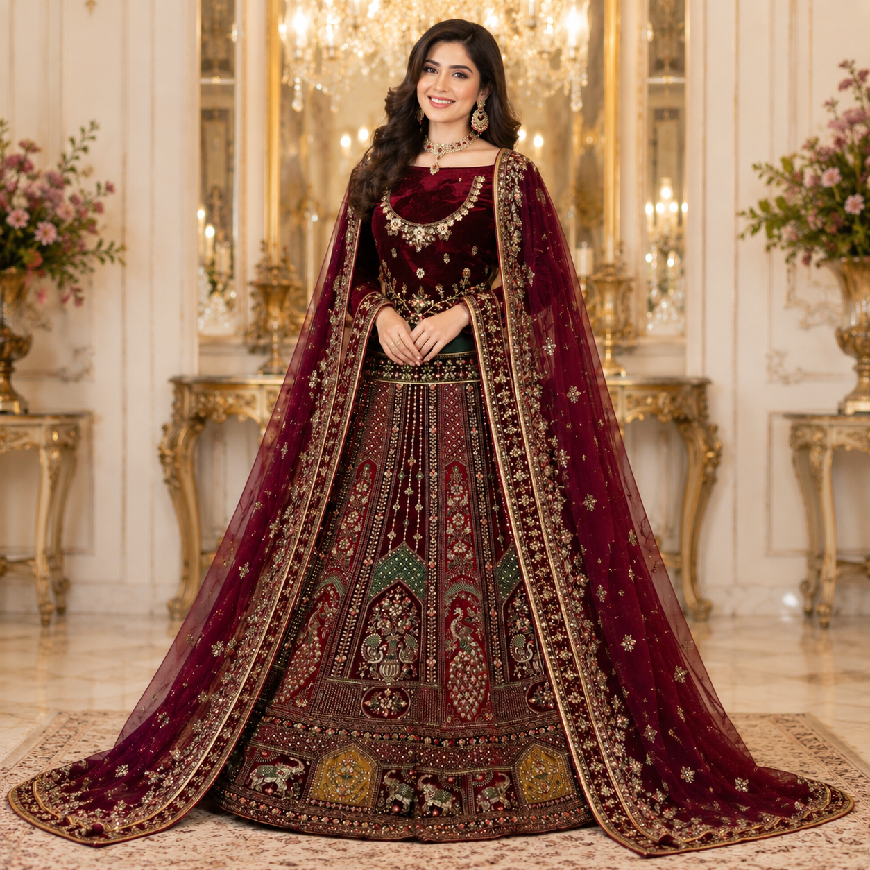 MAROON VELVET LEHENGA