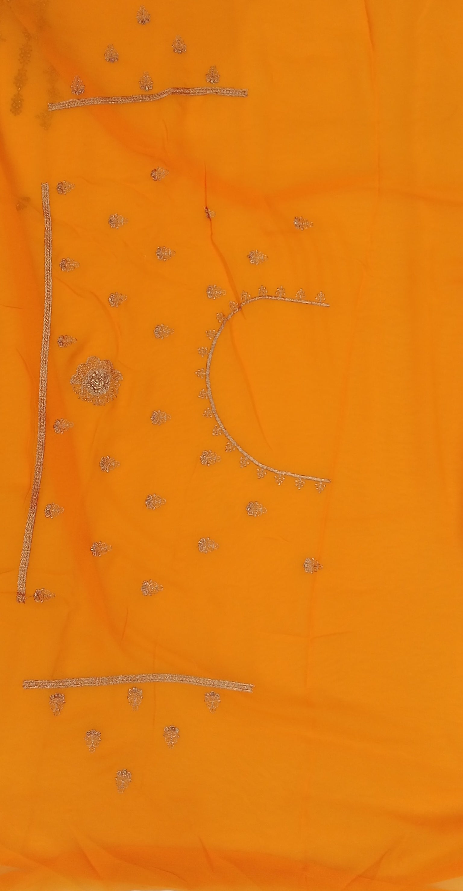 BRIGHT TANGERINE GEORGETTE SAREE WITH ZARI+ CUTDANA BORDER WORK