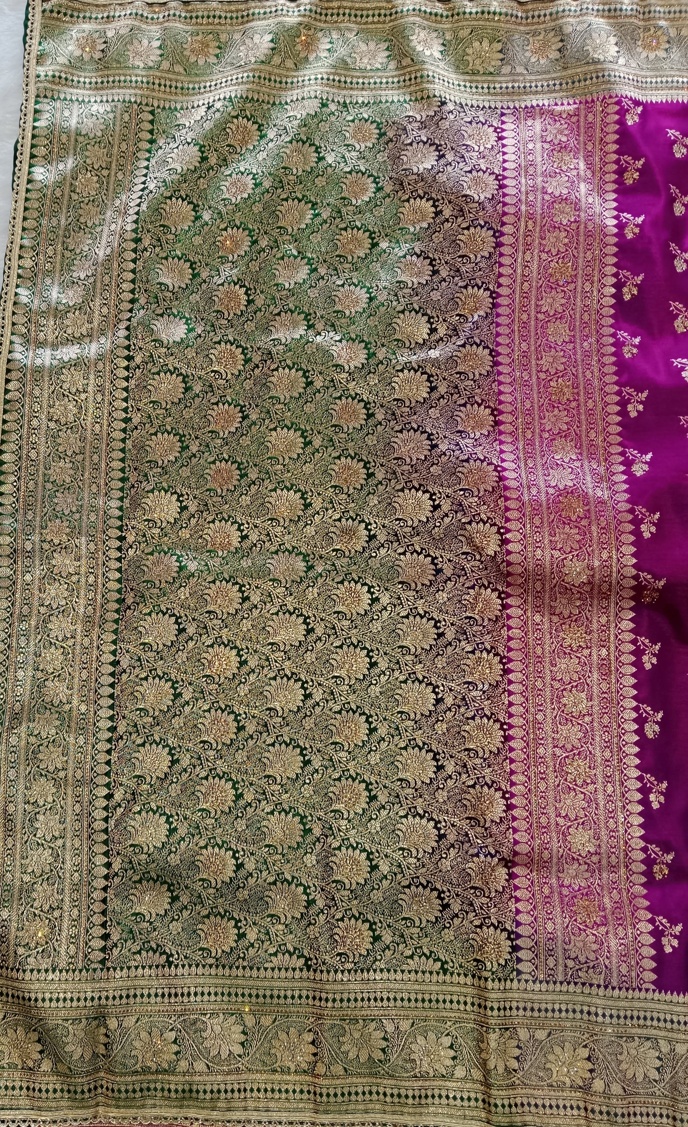 BAINGANI PURPLE EMERALD GREEN KANCHIPURAM SILK SAREE