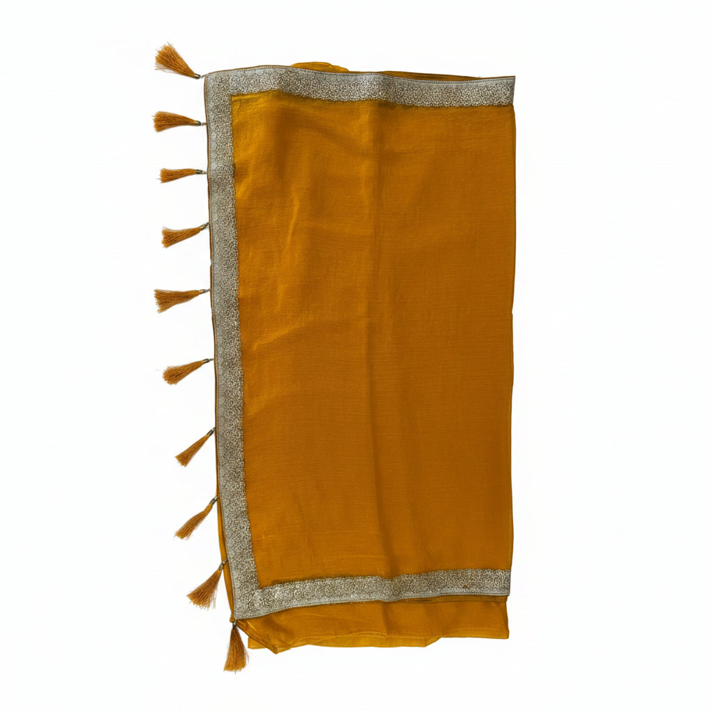 MUSTARD YELLOW SAREE WITH SILVER SEQUIN BORDER
