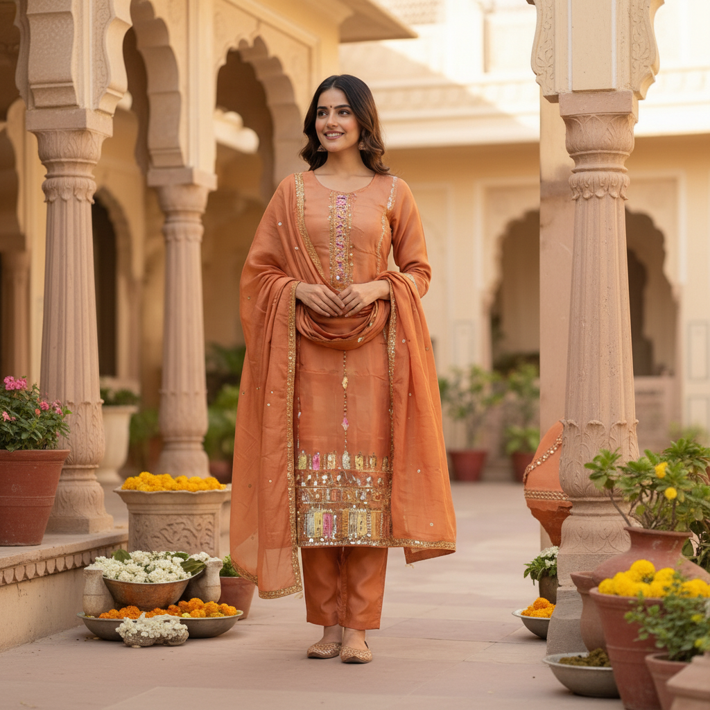 BURNT ORANGE KURTI SET