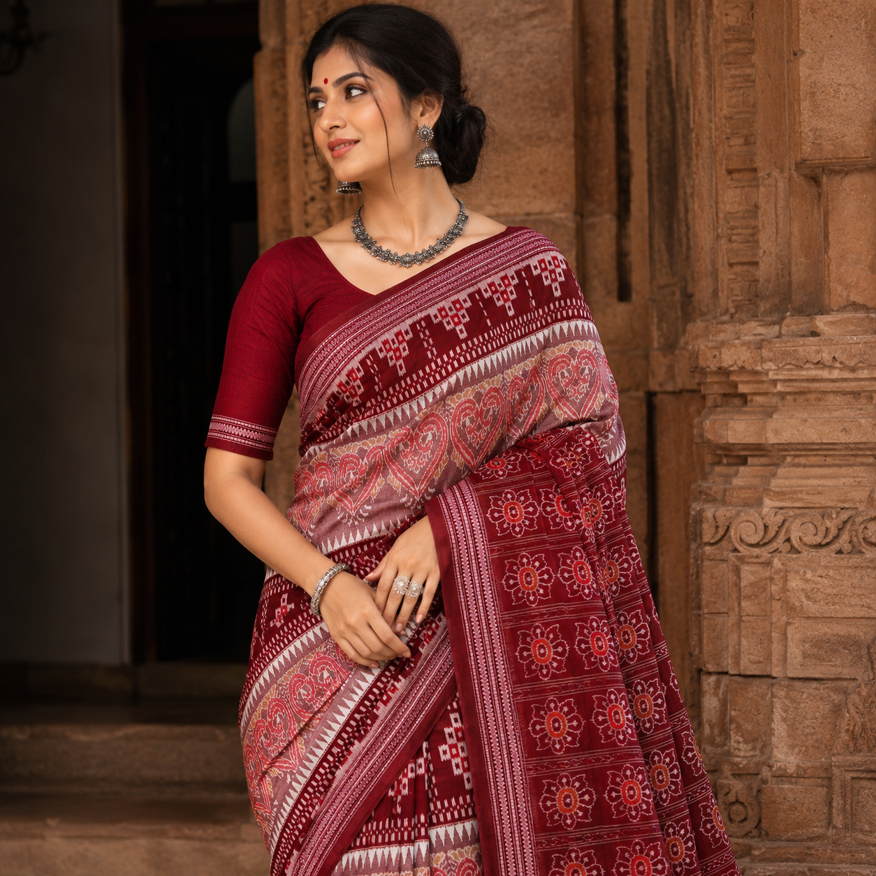 MAROON SAMBALPURI HANDLOOM SAREE