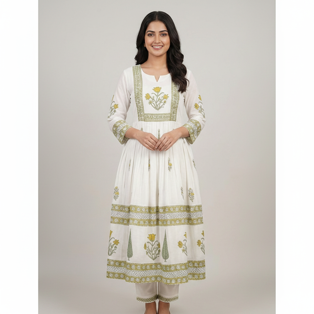 CRISP WHITE PURE MAL COTTON KURTI SET